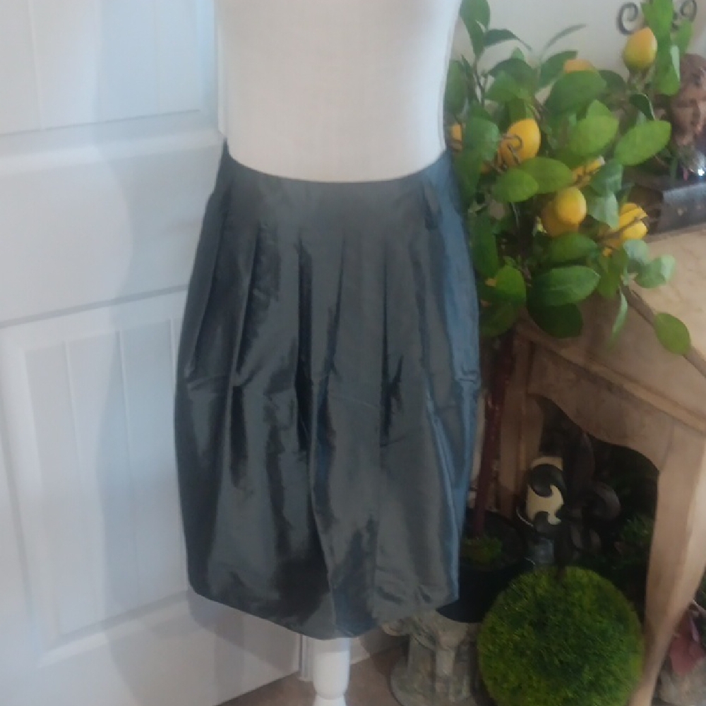 PAUW Amsterdam 100% SILK Pleated Skirt Metallic Charcoal Bemberg Lining